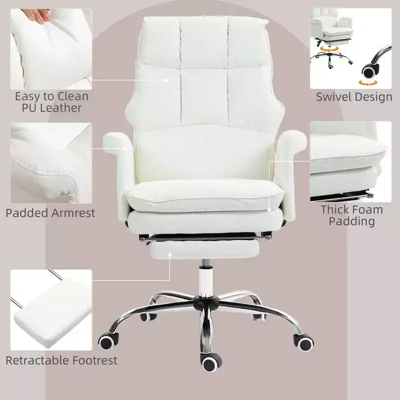 Fauteuil de bureau exécutif avec repose-pieds pliable, chaise pivotante à 360° avec hauteur réglable, chaise criss-cross pour l'étude et le bureau