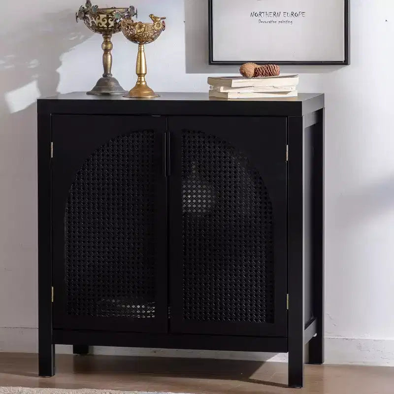 Buffet de rangement en rotin style Mid-Century avec étagères réglables