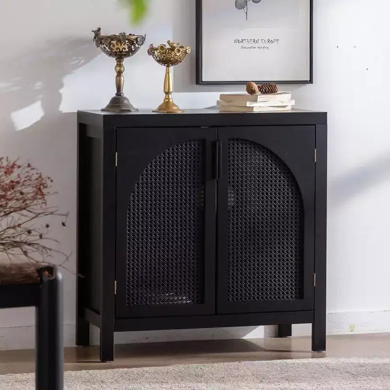 Buffet de rangement en rotin style Mid-Century avec étagères réglables