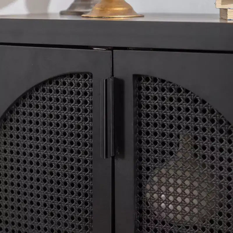 Buffet de rangement en rotin style Mid-Century avec étagères réglables