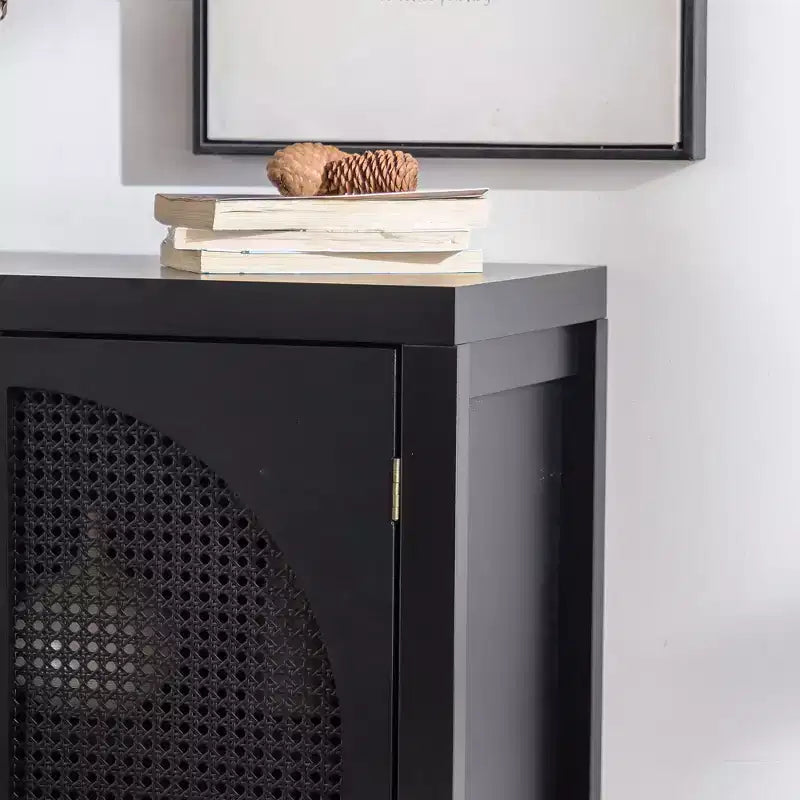 Buffet de rangement en rotin style Mid-Century avec étagères réglables