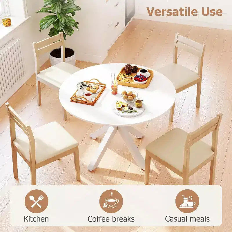 Table à manger ronde, table de salle à manger de cuisine de 107 cm pour 4-6 personnes, petite table de cuisine ronde avec pieds croisés en métal, pour cuisine, appartement, salon, blanc