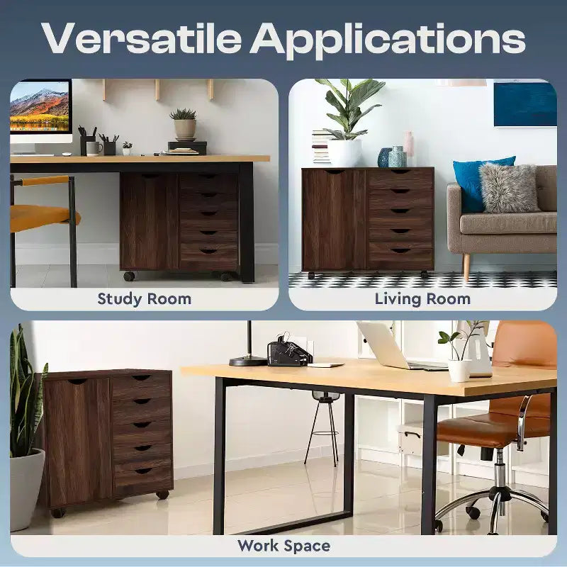 Meuble de rangement de bureau à 5 tiroirs avec étagères et tiroirs mobiles