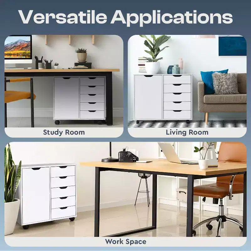 Meuble de rangement de bureau à 5 tiroirs avec étagères et tiroirs mobiles