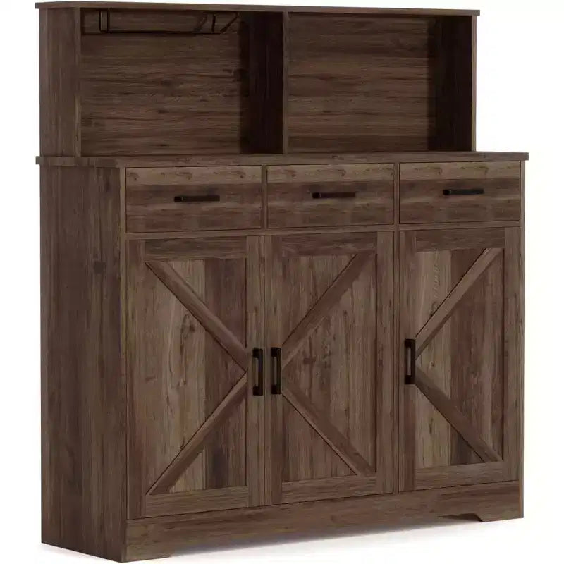 Buffet de 120 cm avec rangement, grand meuble de rangement en bois avec 3 portes, 3 tiroirs et 1 plateau, adapté pour la salle à manger, le salon
