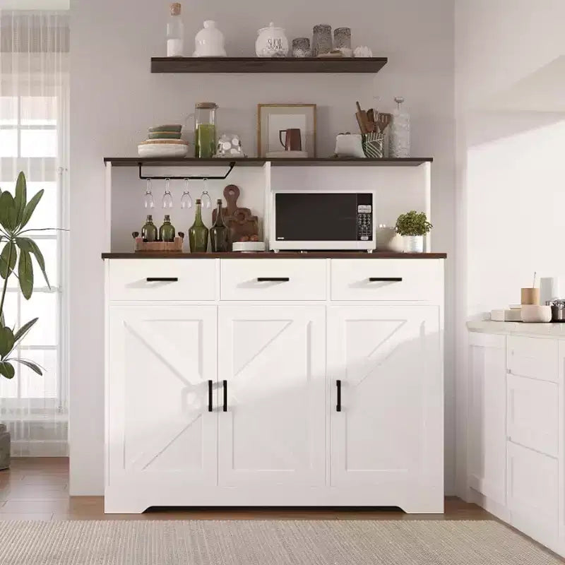 Buffet de 120 cm avec rangement, grand meuble de rangement en bois avec 3 portes, 3 tiroirs et 1 plateau, adapté pour la salle à manger, le salon