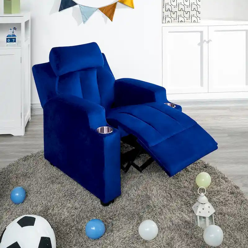 Fauteuil inclinable de luxe pour enfants avec repose-pieds, appuie-tête et 2 porte-gobelets, en microfibre, pour les enfants de 3 ans et plus