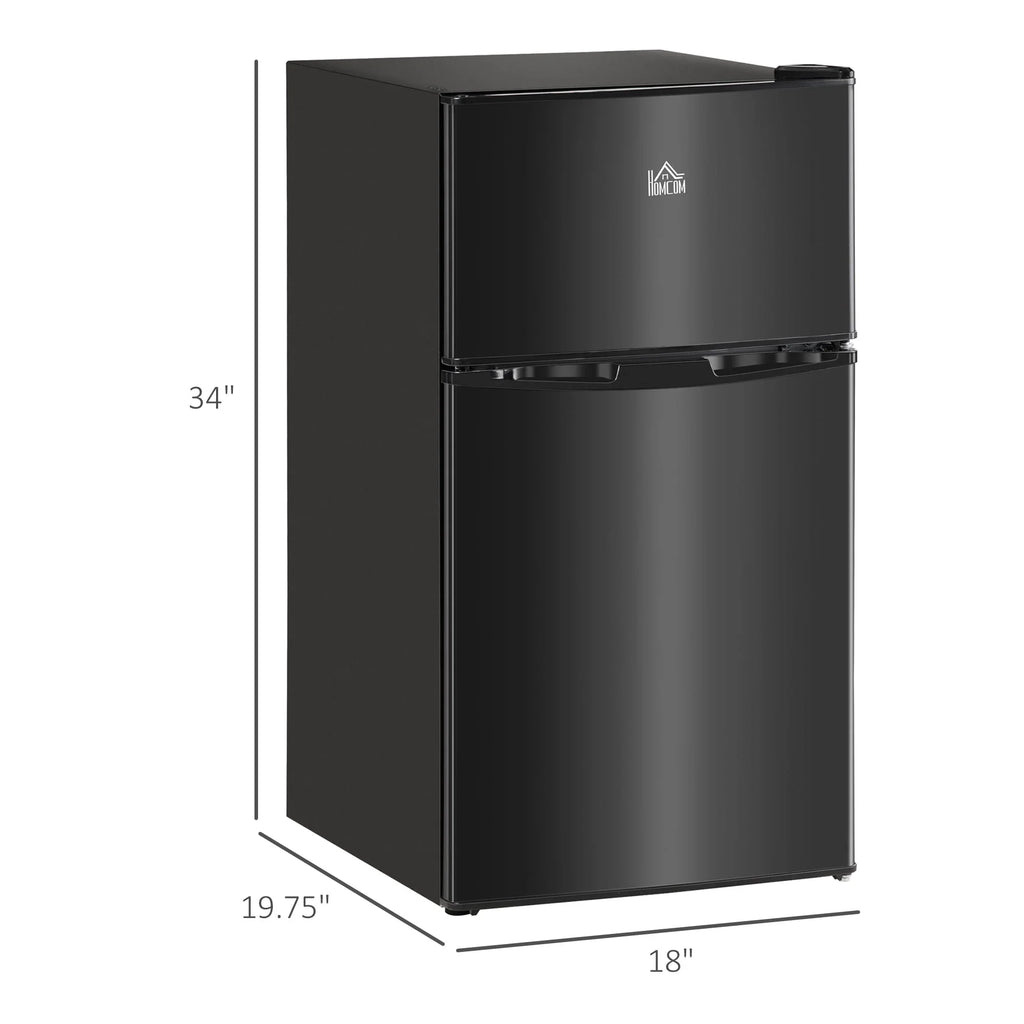 Mini-réfrigérateur HOMCOM à deux portes avec congélateur, réfrigérateur compact de 3,2 pi³ avec étagère réglable, thermostat réglable