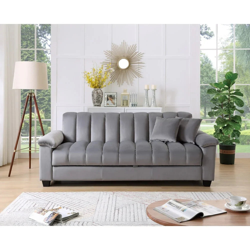 Canapé convertible de salon en tissu matelassé avec dossier cannelé