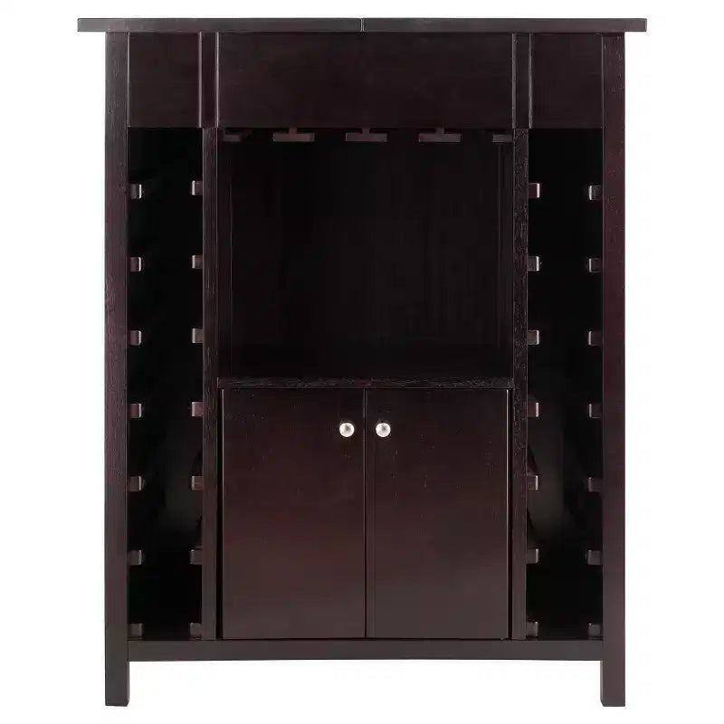 Meuble à Vin Bois/Espresso - Rangement à Alcool en Bois Massif, Casier 14 Bouteilles, Porte-Verres