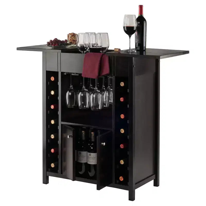 Meuble à Vin Bois/Espresso - Rangement à Alcool en Bois Massif, Casier 14 Bouteilles, Porte-Verres