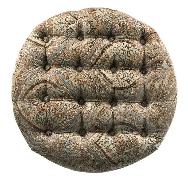 Pouf de rangement rond capitonné motif cachemire marron