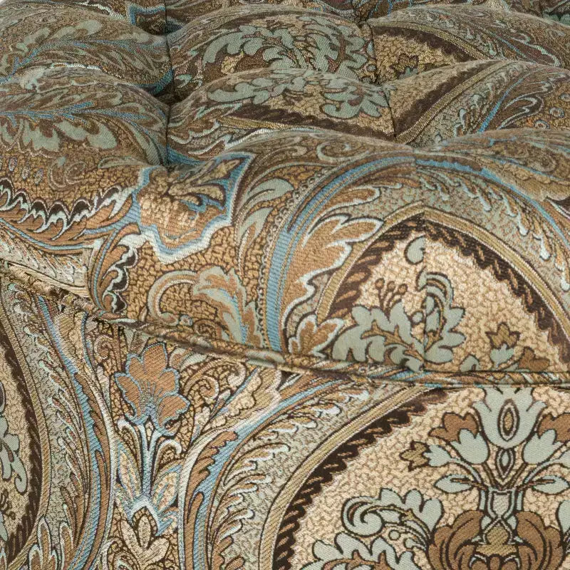 Pouf de rangement rond capitonné motif cachemire marron