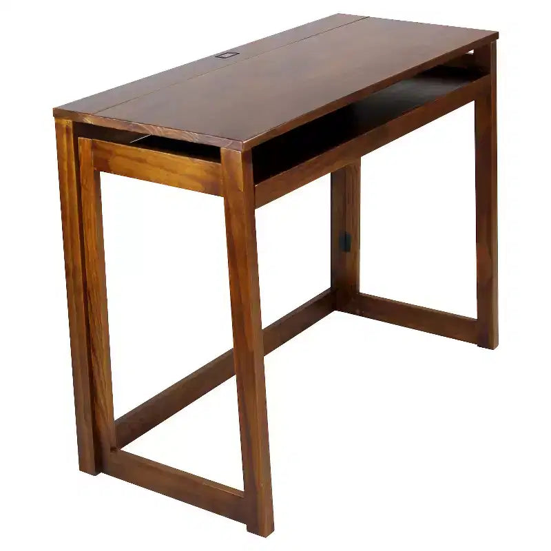 Bureau informatique pliant avec station de charge USB 4 ports Noyer