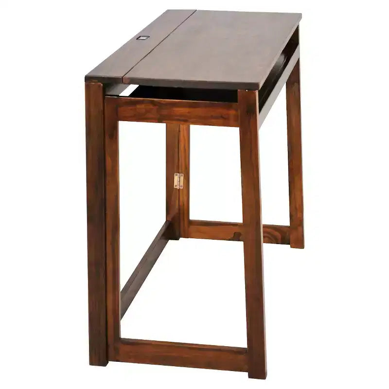 Bureau informatique pliant avec station de charge USB 4 ports Noyer