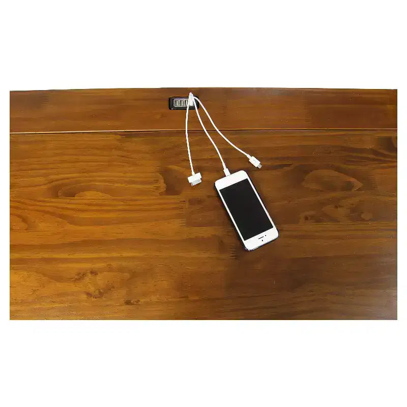 Bureau informatique pliant avec station de charge USB 4 ports Noyer