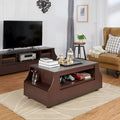 Table basse multi-rangements contemporaine avec étagères latérales, Noyer