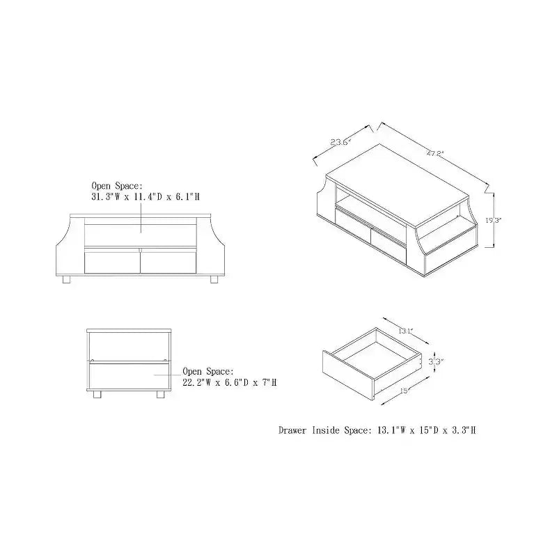 Table basse multi-rangements contemporaine avec étagères latérales, Noyer