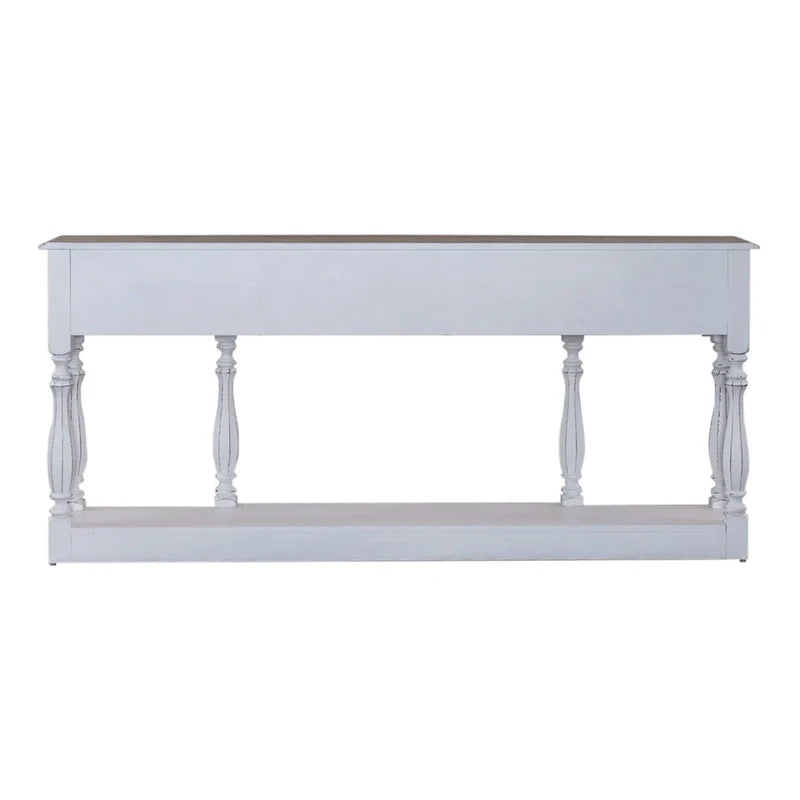 Console de hall 72 po blanc antique et écorce vieillie