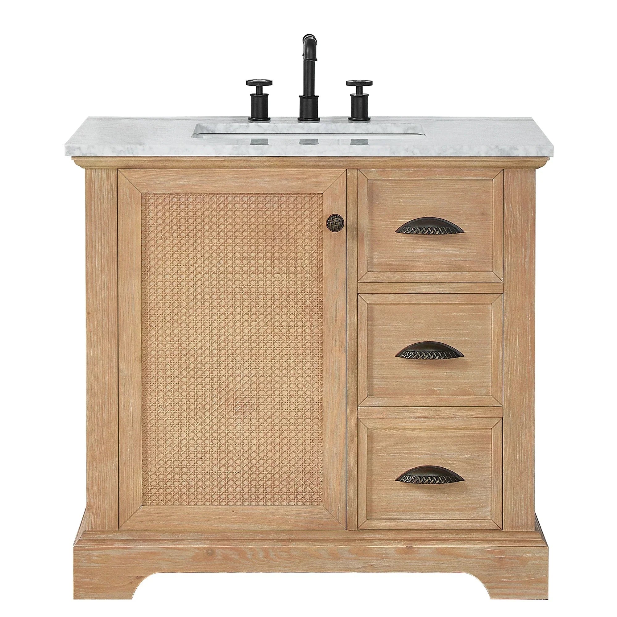 Meuble sous-vasque Hervas avec plateau en marbre naturel, sans miroir