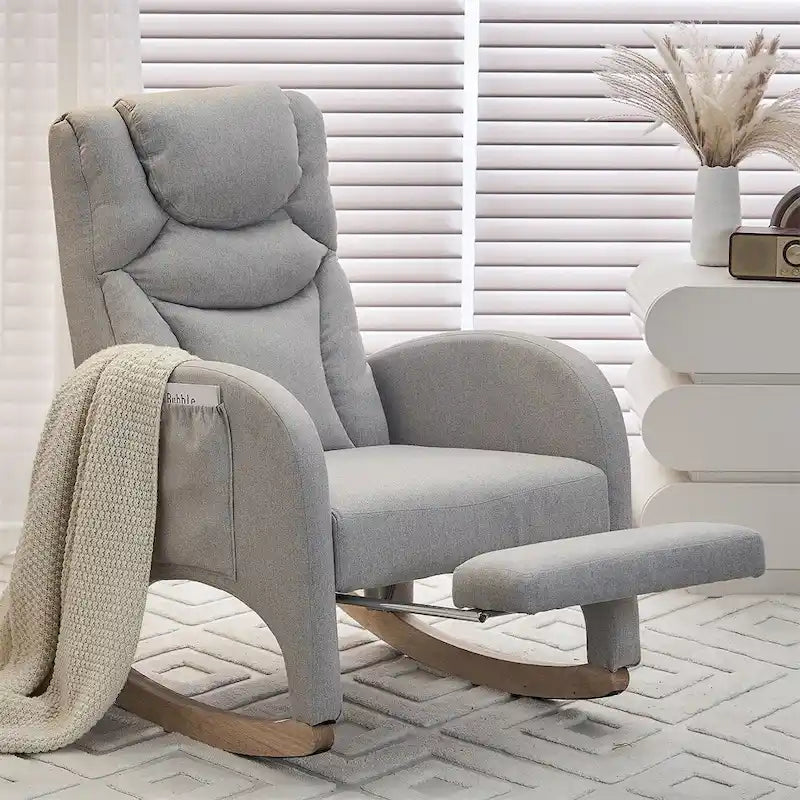 Fauteuil à bascule de puériculture ergonomique en tissu avec repose-pieds réglable