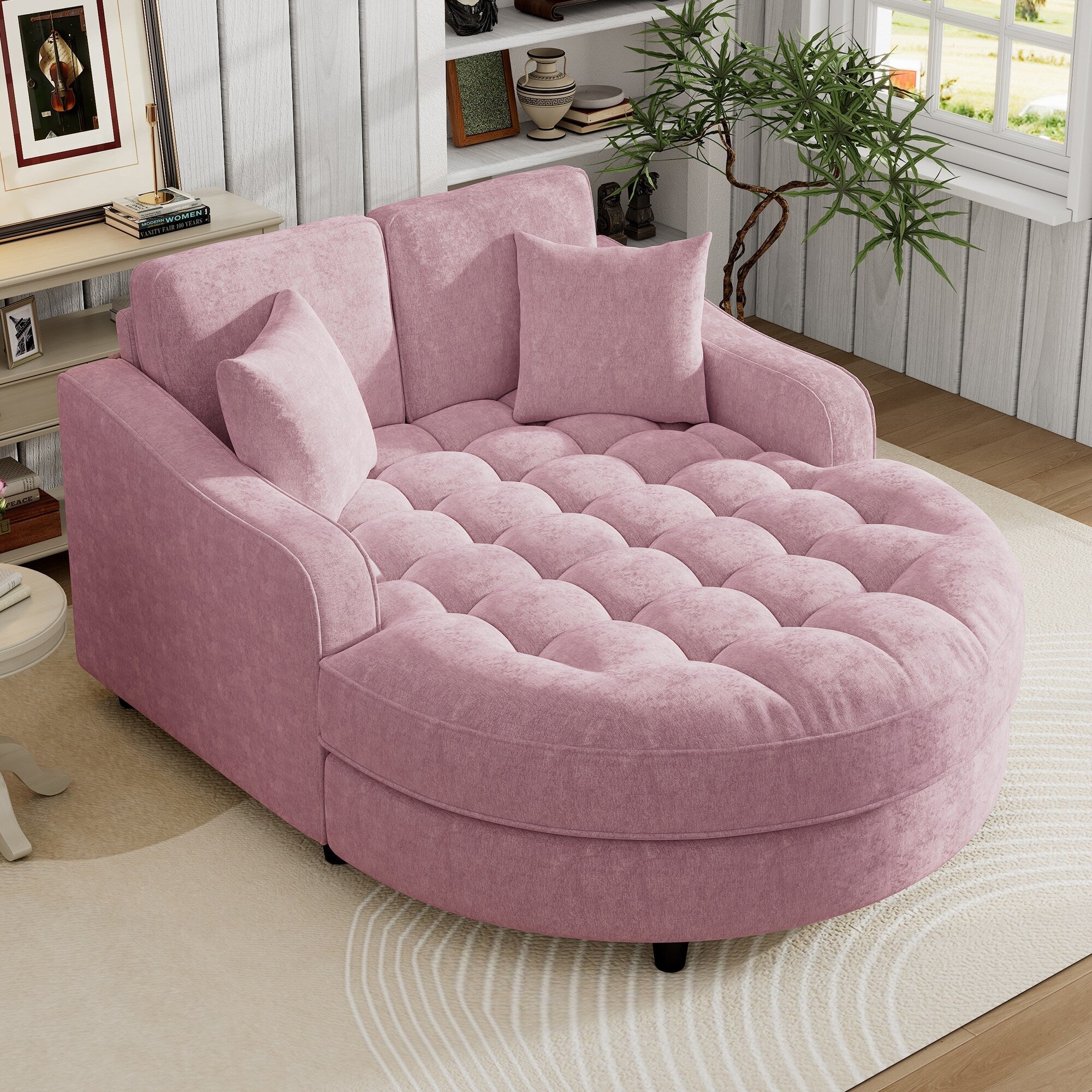 Canapé-lit Chenille avec dossier touffeté et 2 oreillers détachables pour le salon