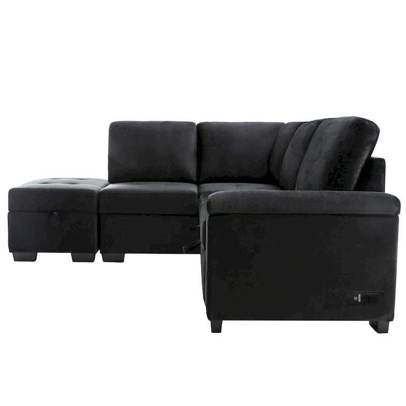 Canapé d'angle convertible 5 places en L 84,75 po avec pouf de rangement, rangement de bras dissimulé et chargement USB pour salon