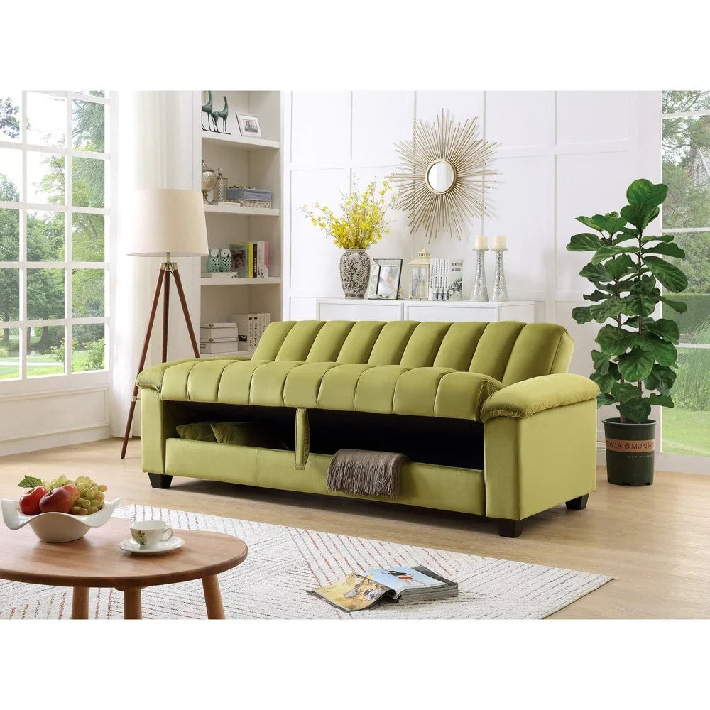 Canapé convertible de salon en tissu matelassé avec dossier cannelé