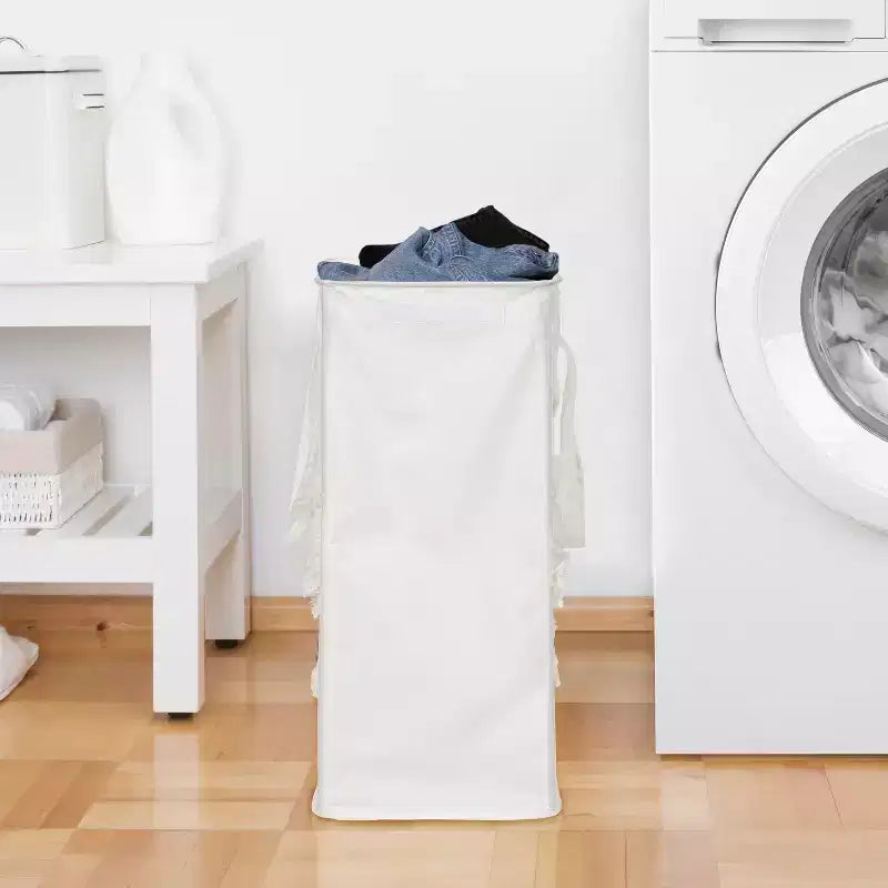 Panier à linge pliable avec poignées, couleur ivoire