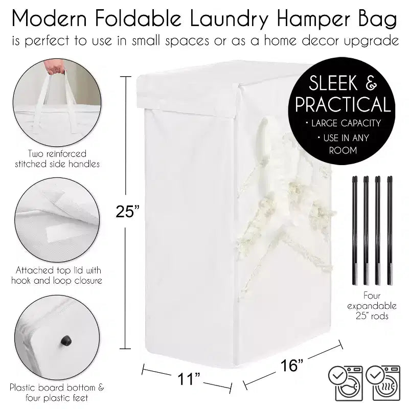 Panier à linge pliable avec poignées, couleur ivoire