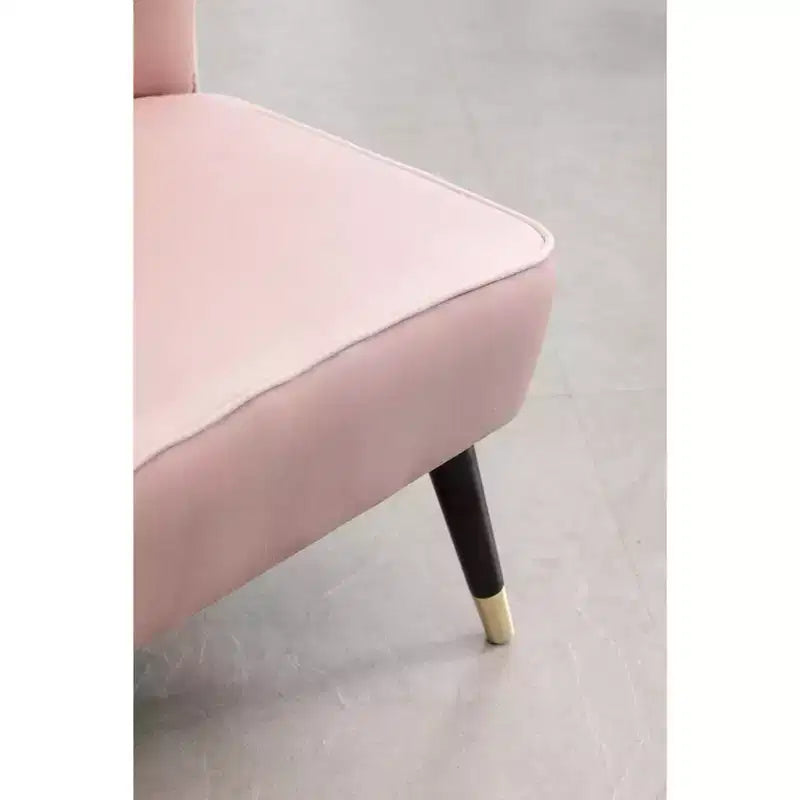 Fauteuil d'appoint en velours rose avec pieds en bois