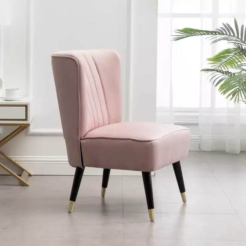 Fauteuil d'appoint en velours rose avec pieds en bois