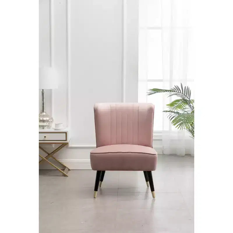 Fauteuil d'appoint en velours rose avec pieds en bois