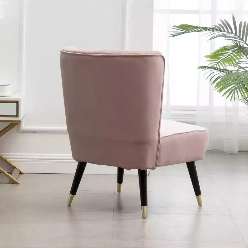 Fauteuil d'appoint en velours rose avec pieds en bois