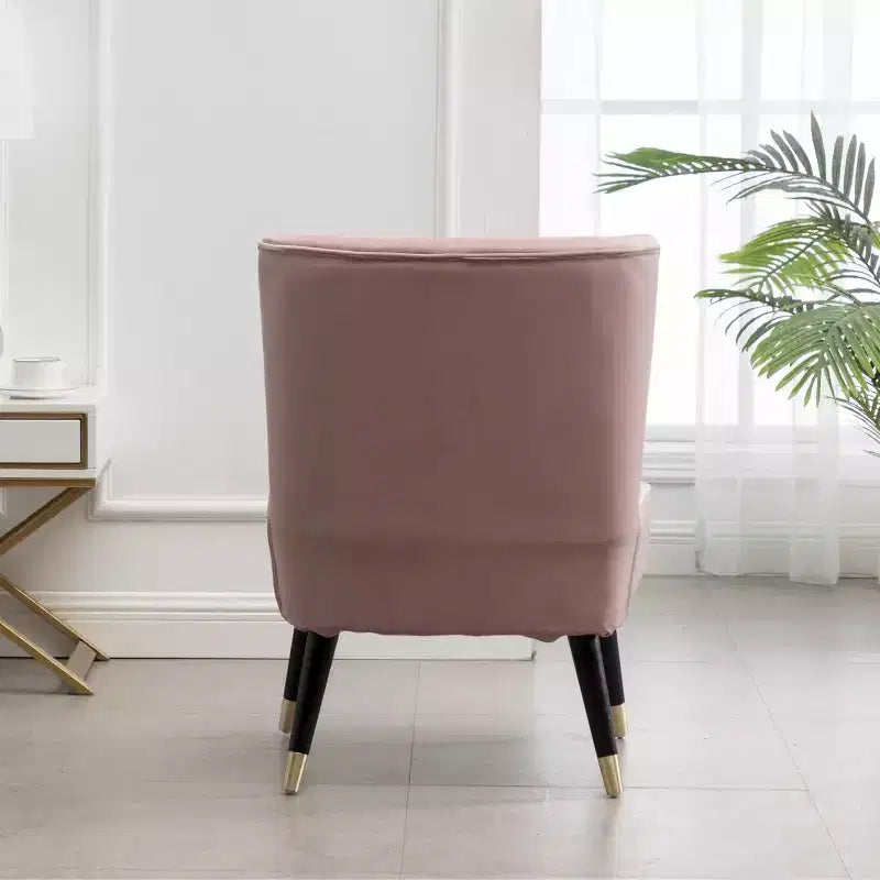 Fauteuil d'appoint en velours rose avec pieds en bois