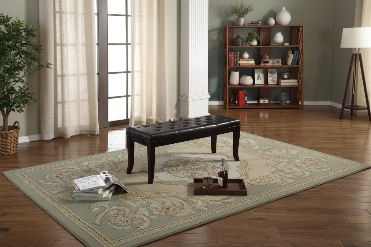 Linon Espresso Leather Tufted Ottoman Bench