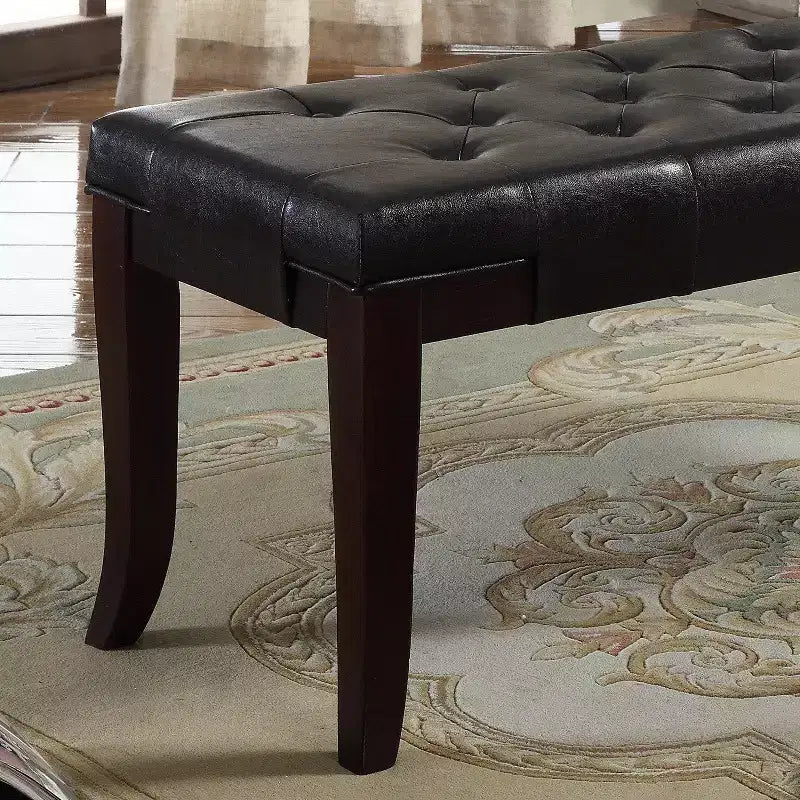 Banc ottoman touffeté en similicuir espresso