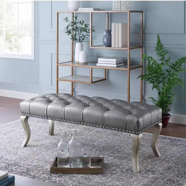 Roundhill Furniture Decor Maxem Tufted Faux Leather Upholstered Seat with Nailhead Trim Bench