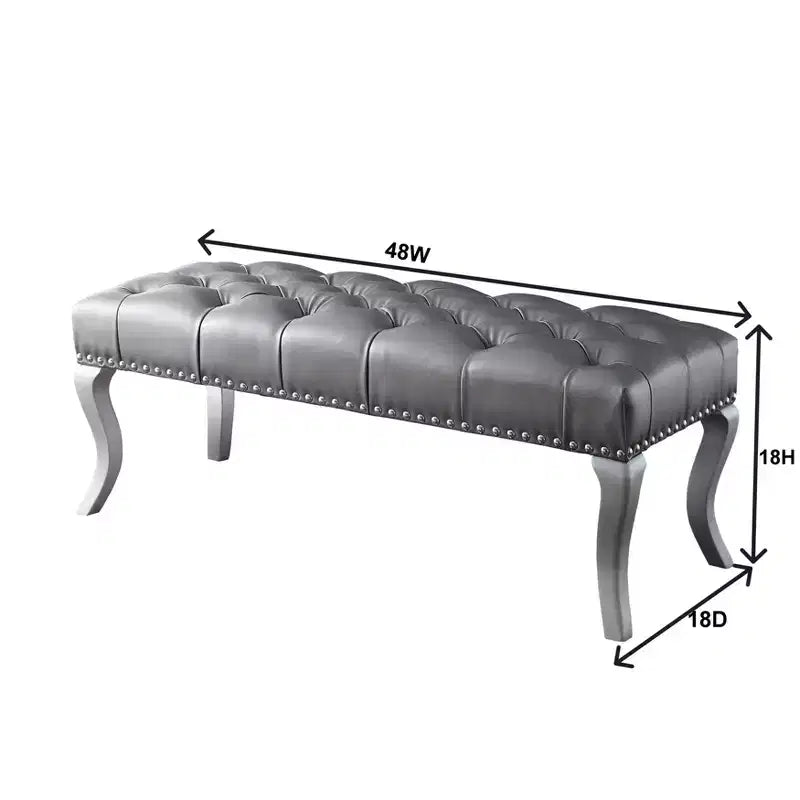 Banc en similicuir capitonné couleur champagne avec garniture cloutée