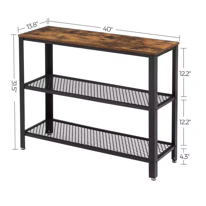 Console industrielle 40", table d'entrée à 3 niveaux avec étagère de rangement, table de canapé étroite