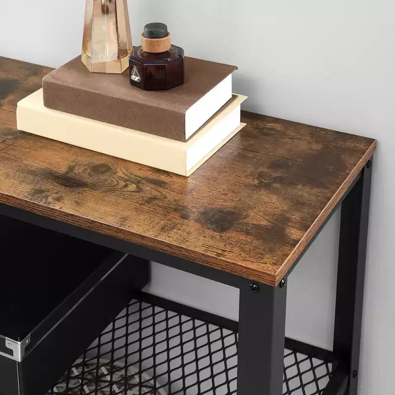 Console industrielle 40", table d'entrée à 3 niveaux avec étagère de rangement, table de canapé étroite