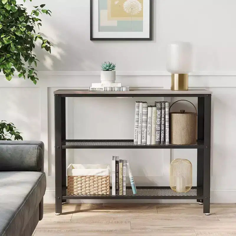 Console industrielle 40", table d'entrée à 3 niveaux avec étagère de rangement, table de canapé étroite