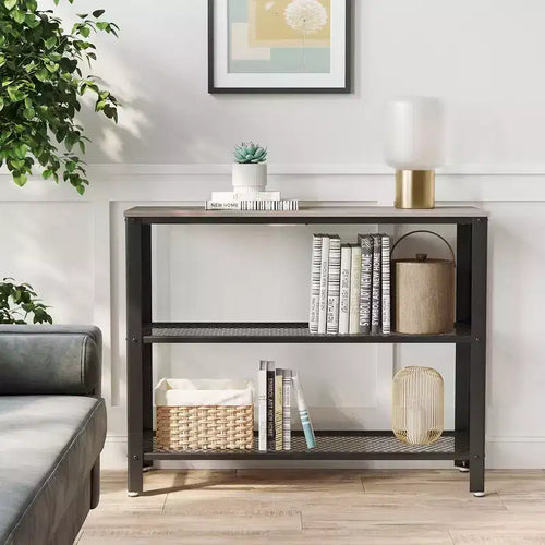 Console industrielle 40", table d'entrée à 3 niveaux avec étagère de rangement, table de canapé étroite
