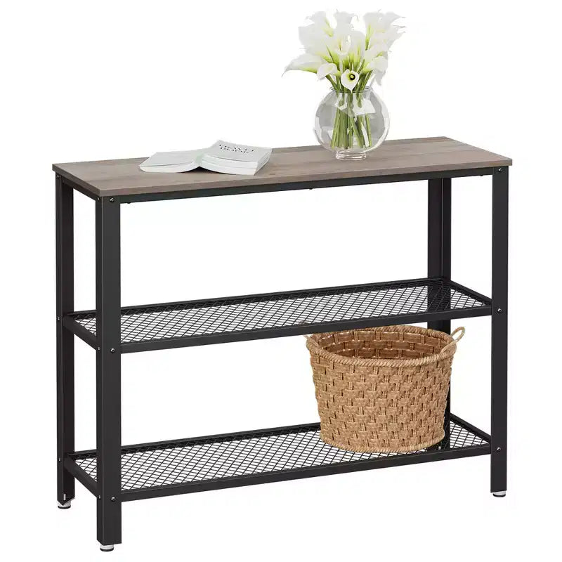 Console industrielle 40", table d'entrée à 3 niveaux avec étagère de rangement, table de canapé étroite