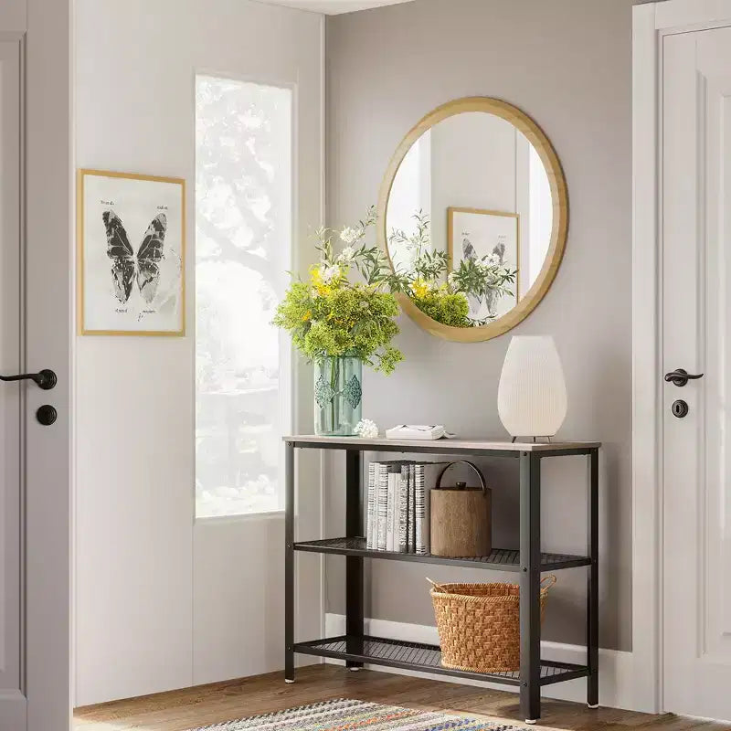 VASAGLE 40 Industrial Console Table, 3 Tier Entryway Table with Storage Shelf, Narrow Sofa Table