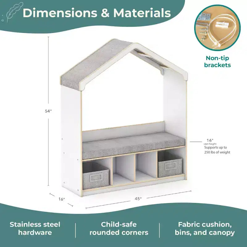 Coin lecture pour enfants - Banc de rangement avec étagère et casiers pour livres pour enfants