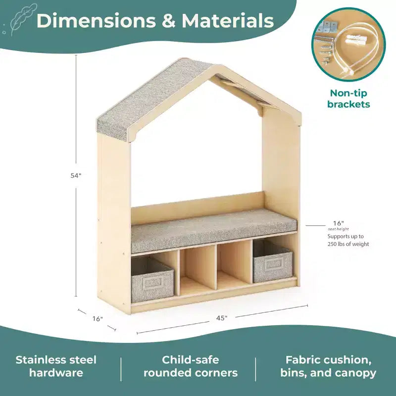 Coin lecture pour enfants - Banc de rangement avec étagère et casiers pour livres pour enfants