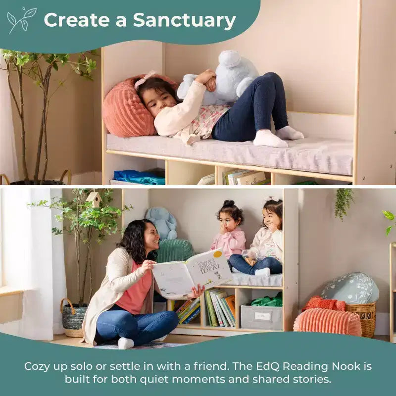 Coin lecture pour enfants - Banc de rangement avec étagère et casiers pour livres pour enfants