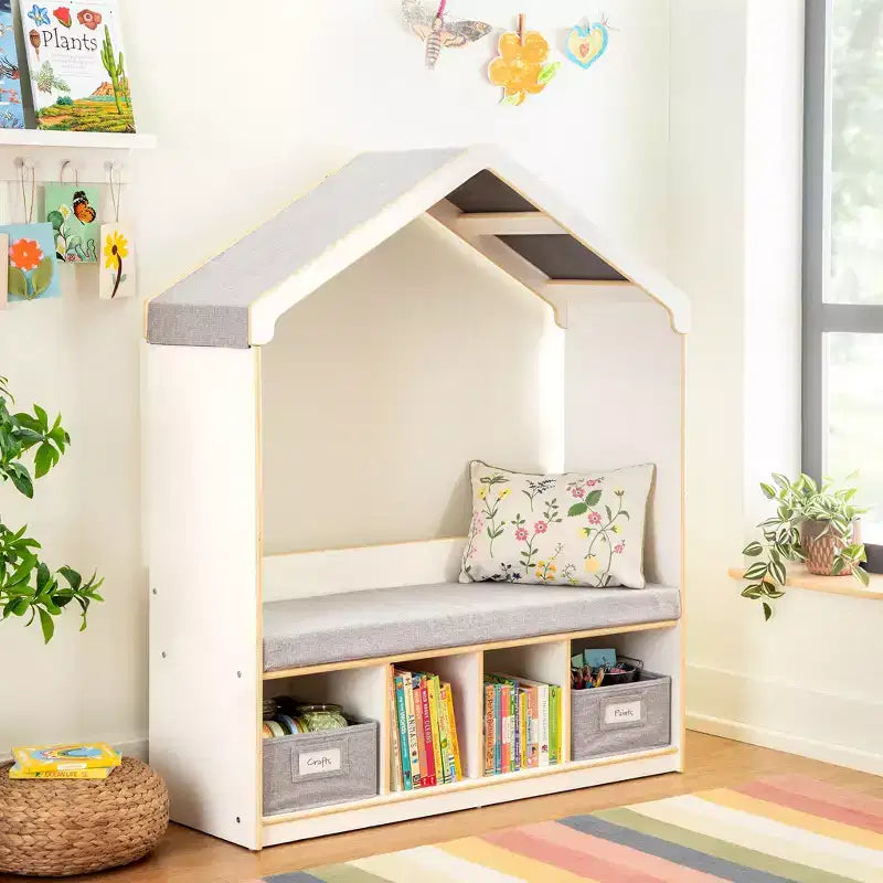Coin lecture pour enfants - Banc de rangement avec étagère et casiers pour livres pour enfants