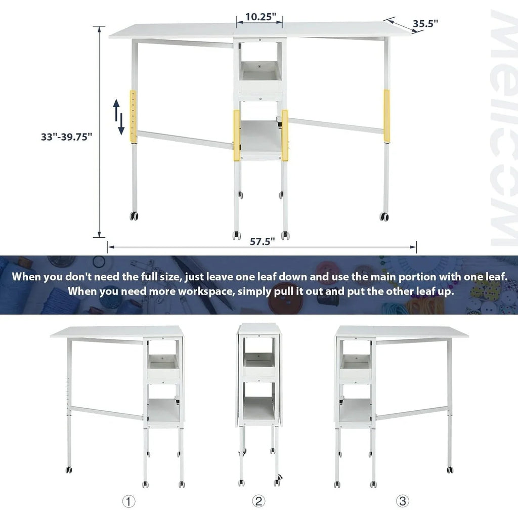 Table artisanale réglable en hauteur avec étagères de rangement, table de coupe pliante mobile pour bureau à domicile, salle de couture, salle d'artisanat